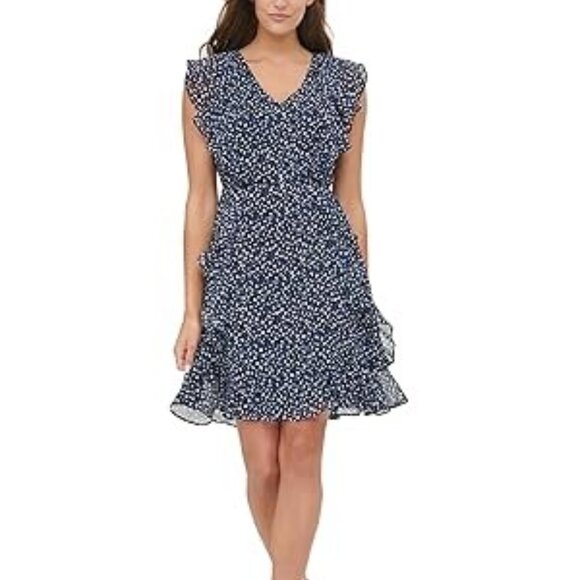 Tommy Hilfiger Ruffle Chiffon Mini Dress Size 2 - Picture 1 of 13